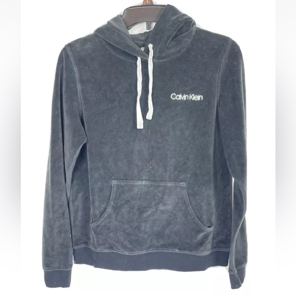 Calvin Klein‎ velour sleepwear black pullover hoodie women’s size small